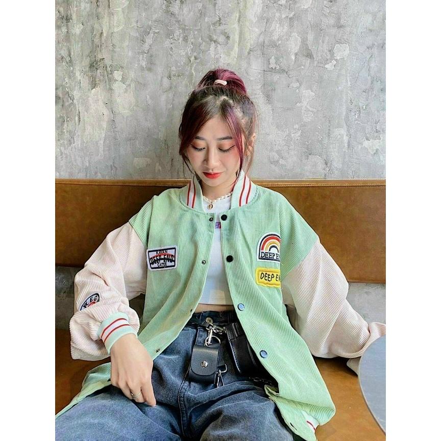 Áo khoác nhung tăm jacket Logo Thuê Cầu Vồng ONEZ Hình Thật 100% Form Rộng Đẹp