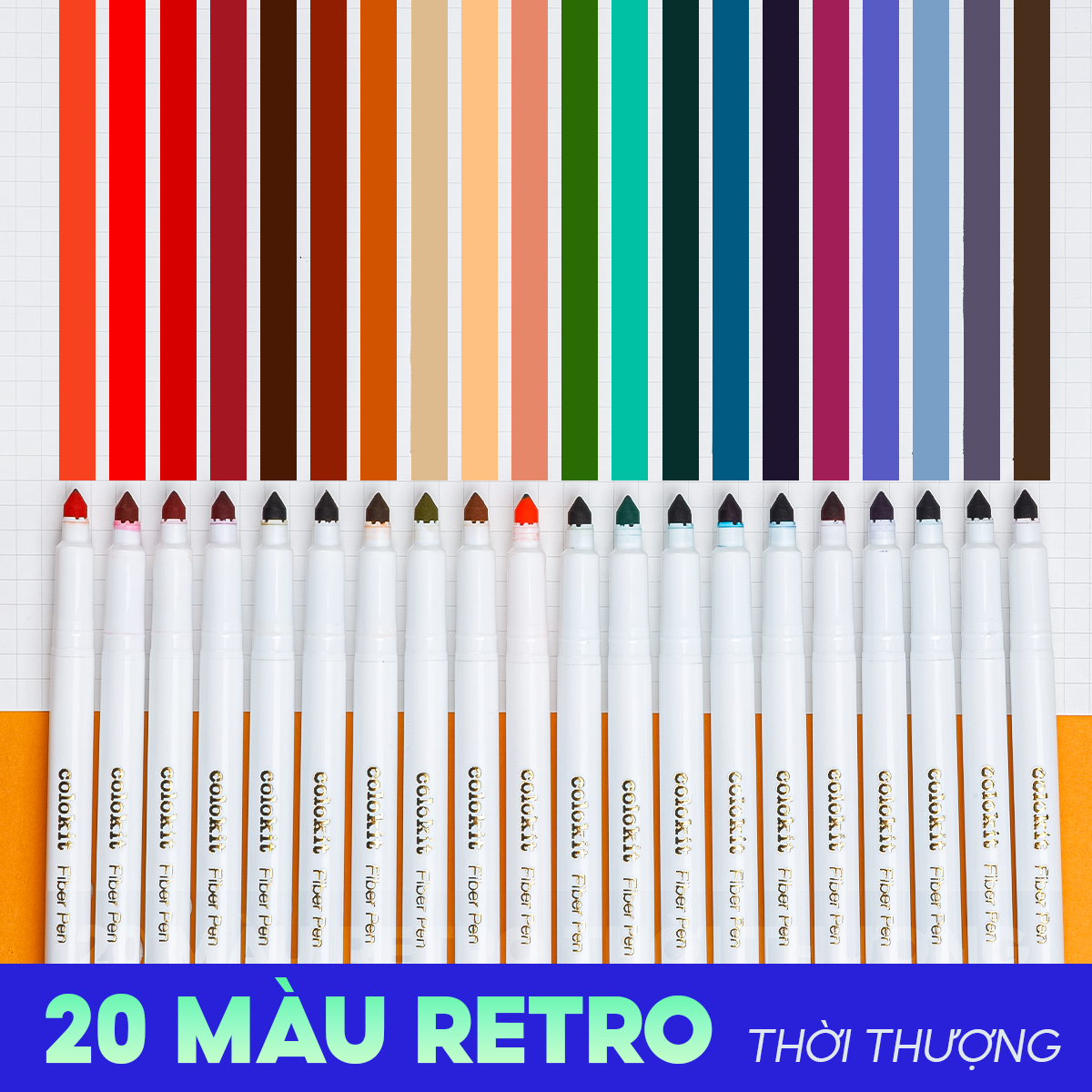 Bút lông màu Fiber Pen 20 màu Retro Thiên Long Colokit rửa được ngòi chóp viết nét thanh nét đậm SWM-C009
