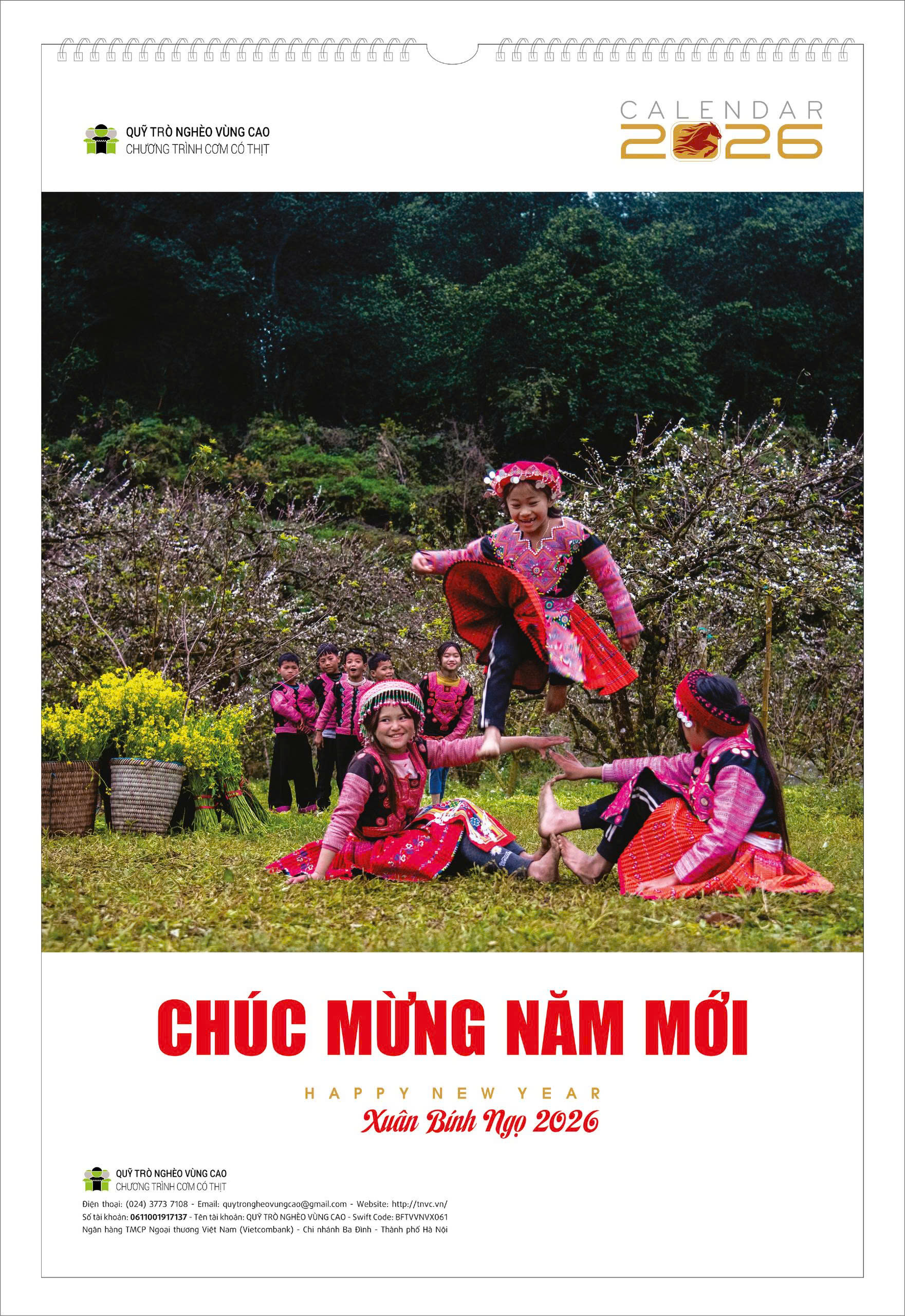 Lịch tường Trẻ Em vùng cao 2026 Cơm Có Thịt - Lịch treo tường Quỹ Trò Nghèo Vùng Cao