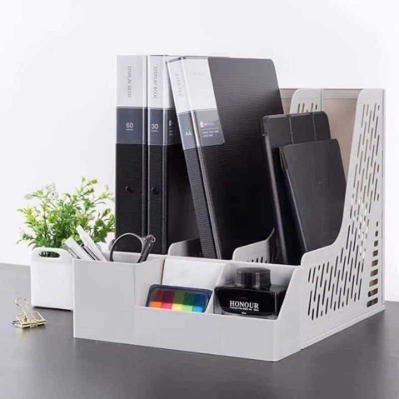 Khay đựng tài liệu văn phòng, giấy A4 Việt Nhật (MS: 5680) – Khay đựng sách vở, đồ dùng học tập 3 ngăn tiện ích
