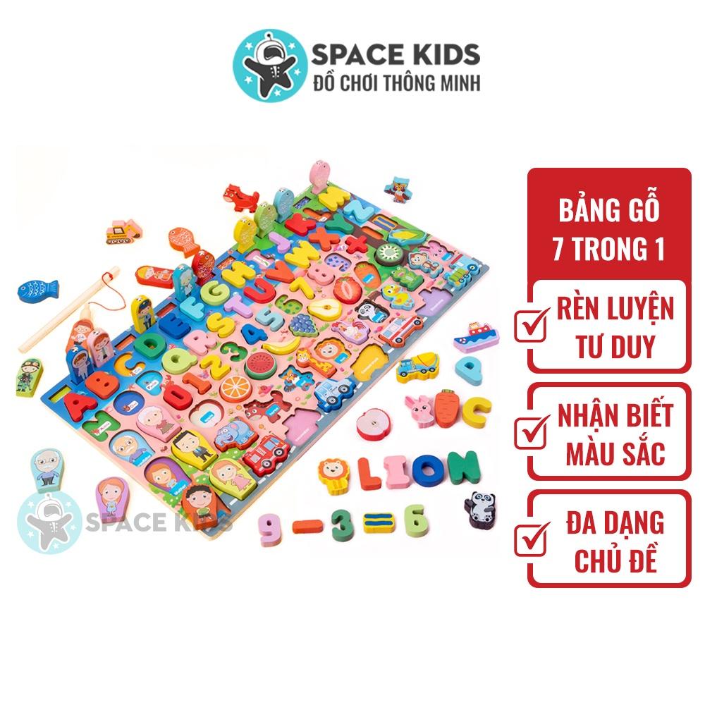 Đồ chơi gỗ cho bé Bảng gỗ câu cá 7 trong 1 chữ cái, số, cột tính, ghép hình nhiều chủ đề cho bé phát triển tư duy
