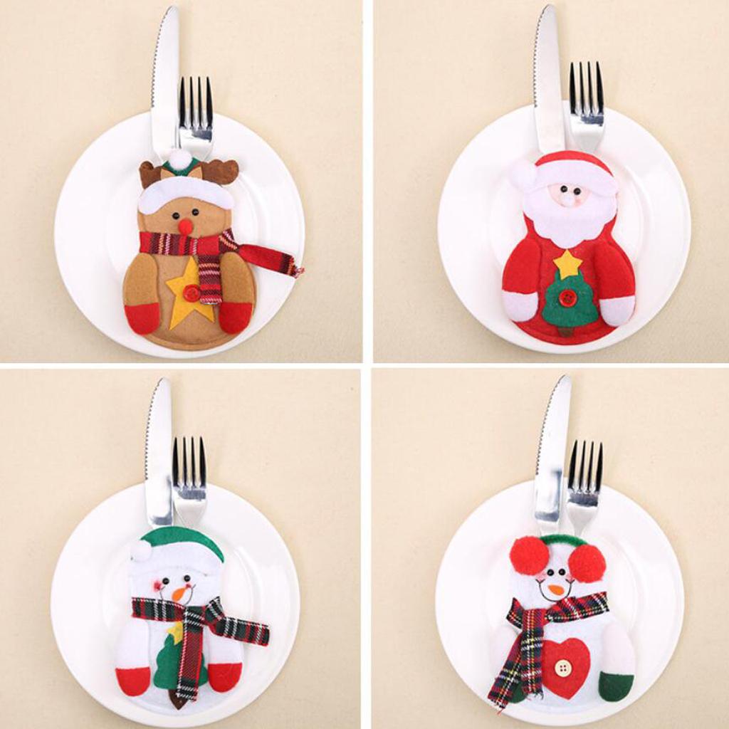 4pcs Christmas Tableware Cutlery Bag Silverware Holder Table Decor Santa