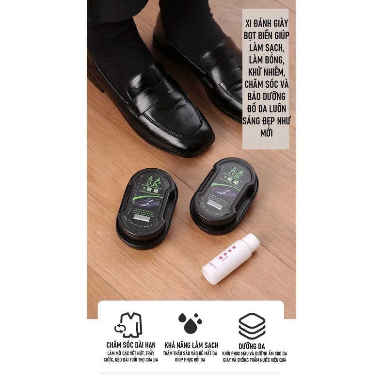 Set dụng cụ làm sạch giày - Xi mút + sáp đánh bóng giày , dép , túi xách ,cặp ,bằng da , thiết kế nhỏ gọn vô cùng tiện lợi