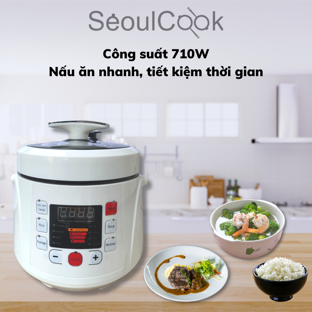 Nồi áp suất điện đa năng cao cấp Seoulcook màu trắng 2.5 lít - Hàng chính hãng