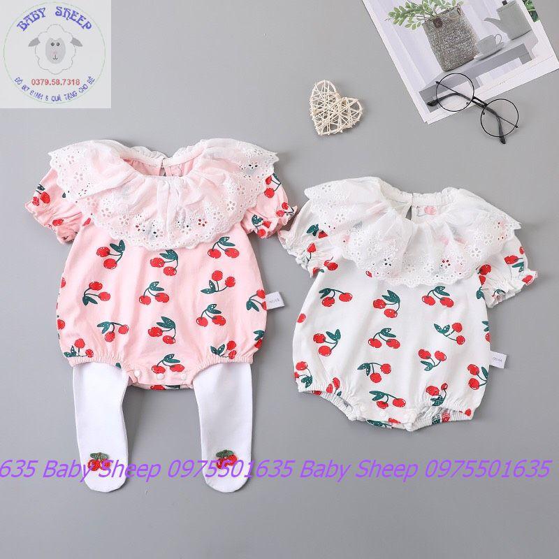 Body Cotton cao cấp họa tiết Cherry cổ Bèo ren trắng cho bé diện tết thôi nôi đi chơi chụp hình