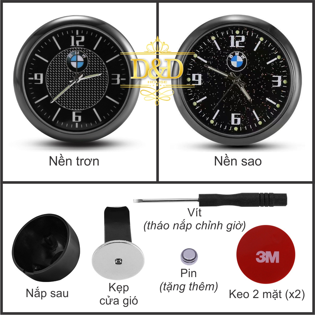 Đồng hồ trang trí xe hơi đủ logo các hãng xe  - Tặng thêm 1 pin