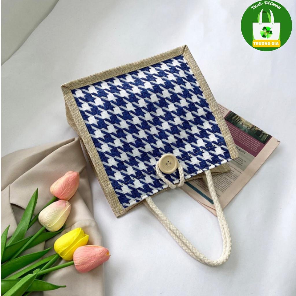 Túi Vải Cói, Vải Đay Vải Bố Túi xách nữ Khóa kéo Họa Tiết Caro Hoa vải lanh Lucky Strar Trương Gia 11