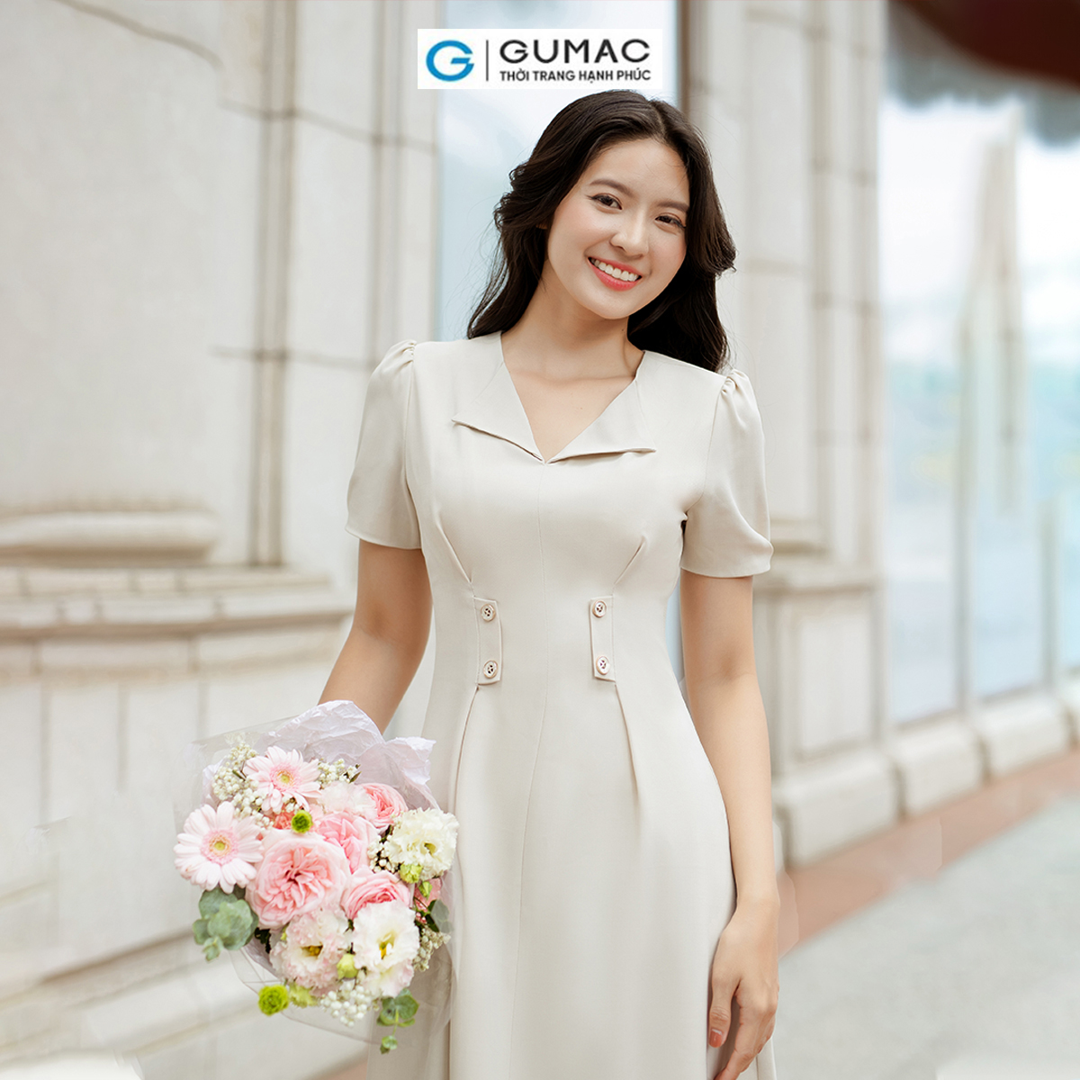 Đầm xếp ly eo phong cách thời thượng thời trang GUMAC DD06028