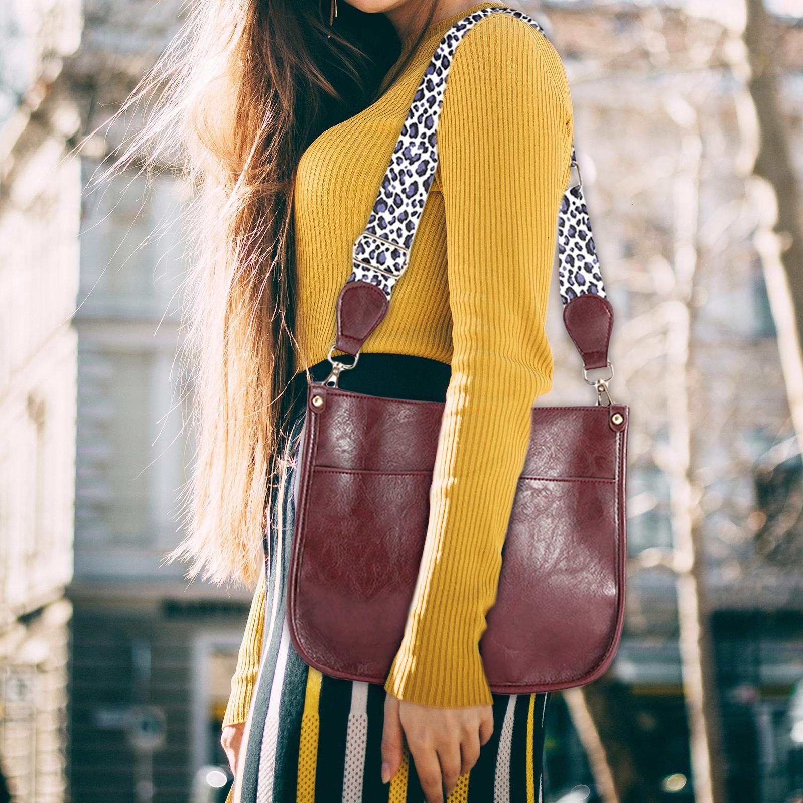 PU Leather Women Single Shoulder Bag, Leopard Straps Shoulder Purse Casual Crossbody Bag for Mobile Phone Travel Shopping Exhibition Girls