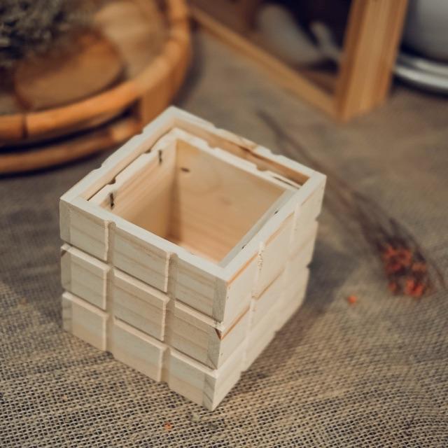 Bộ 2 chậu gỗ sọc vuông - Trang trí - Trồng cây