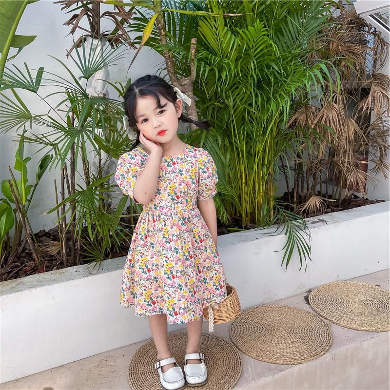 Váy Hoa Nhỏ Thoáng Eo Lưng Dịu Dàng Cho Bé Gái