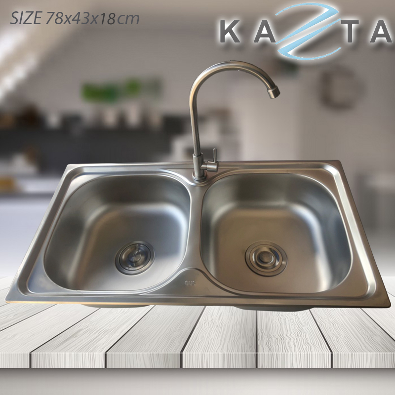 Chậu rửa bát 2 hộc KAZTA KZ-C09 kích thước 78x43 cm- đủ bộ xả