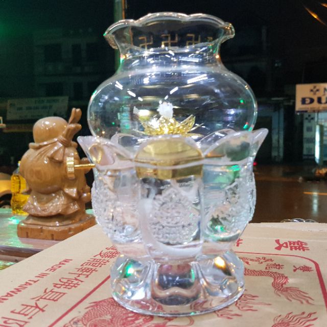 Đèn thờ đốt dầu lưu ly cát tường cao 17 cm