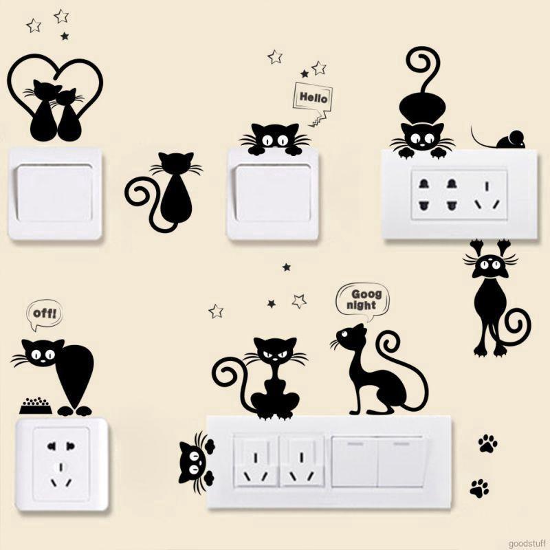 Giấy sticker mèo đen dán tường