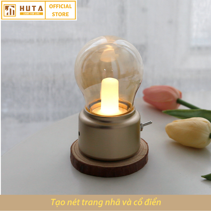 Đèn Ngủ Mini HUTA MN1 Sạc Pin Tích Điện Sáng 25h Cute Dễ Thương, Decor Trang Trí Quán Cà Phê, Nhà Hàng, Để Bàn, Bóng Led Sáng Vàng Tiết Kiệm Điện