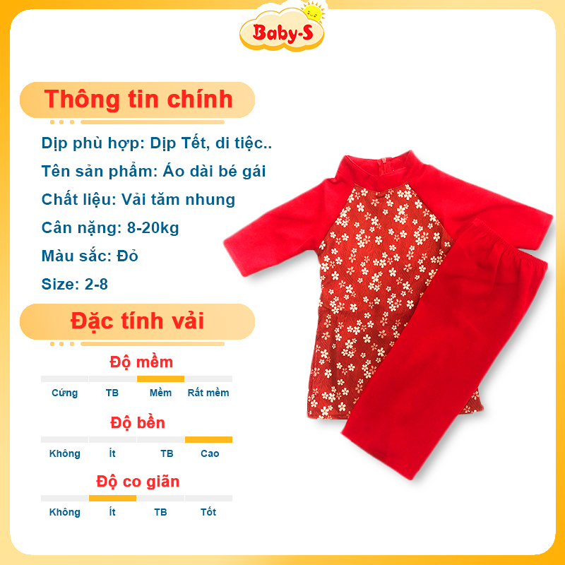 Áo dài bé gái 8-20kg họa tiết hoa nhí Baby-S, Áo dài cách tân chất tăm nhung cao cấp – SAD006