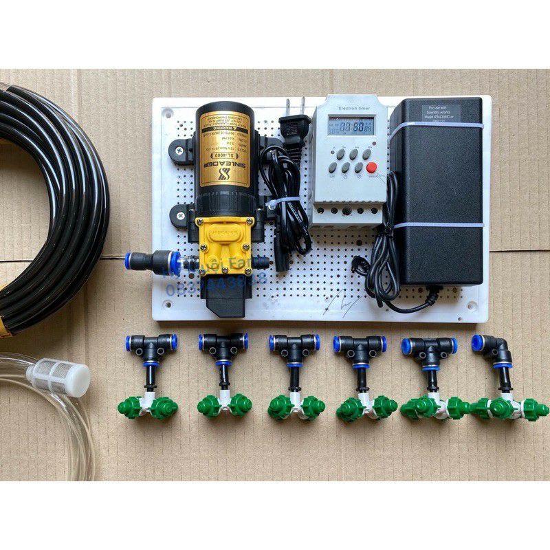 Bộ phun sương tự động  bơm đơn Sinleder 6 8 béc 4 hướng tưới lan, tưới cây rau 12m2