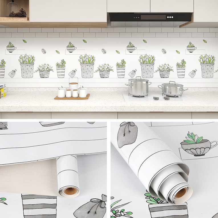 CUỘN 3 mét decal dán bếp tráng nhôm cách nhiệt tốt chậu cây xanh khổ 60cm có keo sẵn
