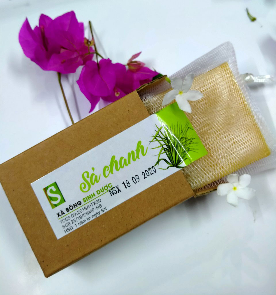 Bánh Xà bông Sinh Dược Sả chanh 100 gram thơm mát dễ chịu, tặng kèm túi lưới tạo bọt