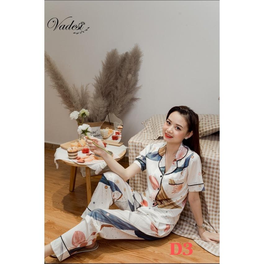 Pijama Lụa Cao Cấp, Đồ Bộ Họa Tiết Trang Nhã, Đồ Ngủ Đẹp, Bộ Mặc Nhà Vadesi - Thời Trang Nữ