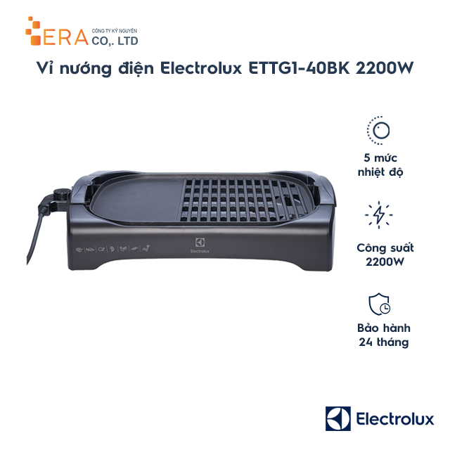 Vỉ nướng điện Electrolux ETTG1-40BK - Hàng chính hãng