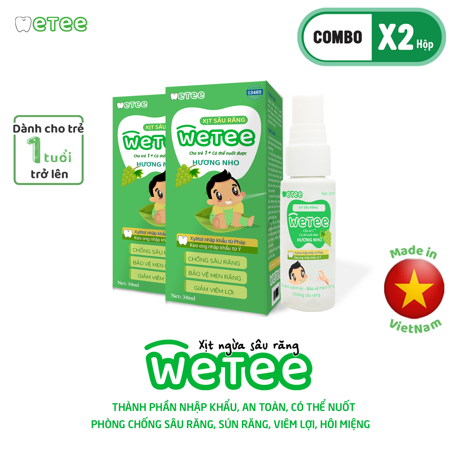 [COMBO 2 ]Xịt Răng Miệng Chống Sâu Răng Sún Răng Cho bé WETEE 30ml