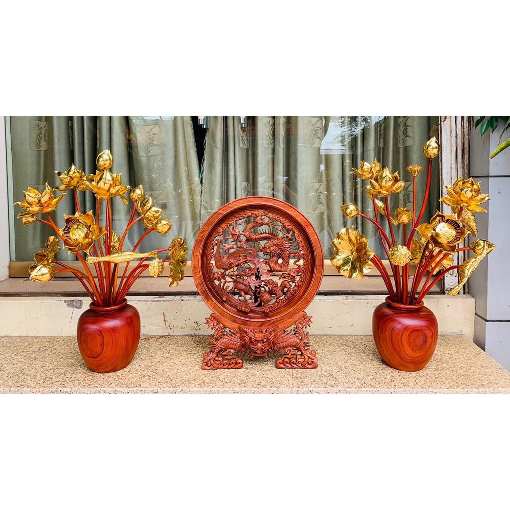 Bình hoa sen gỗ hương dát vàng