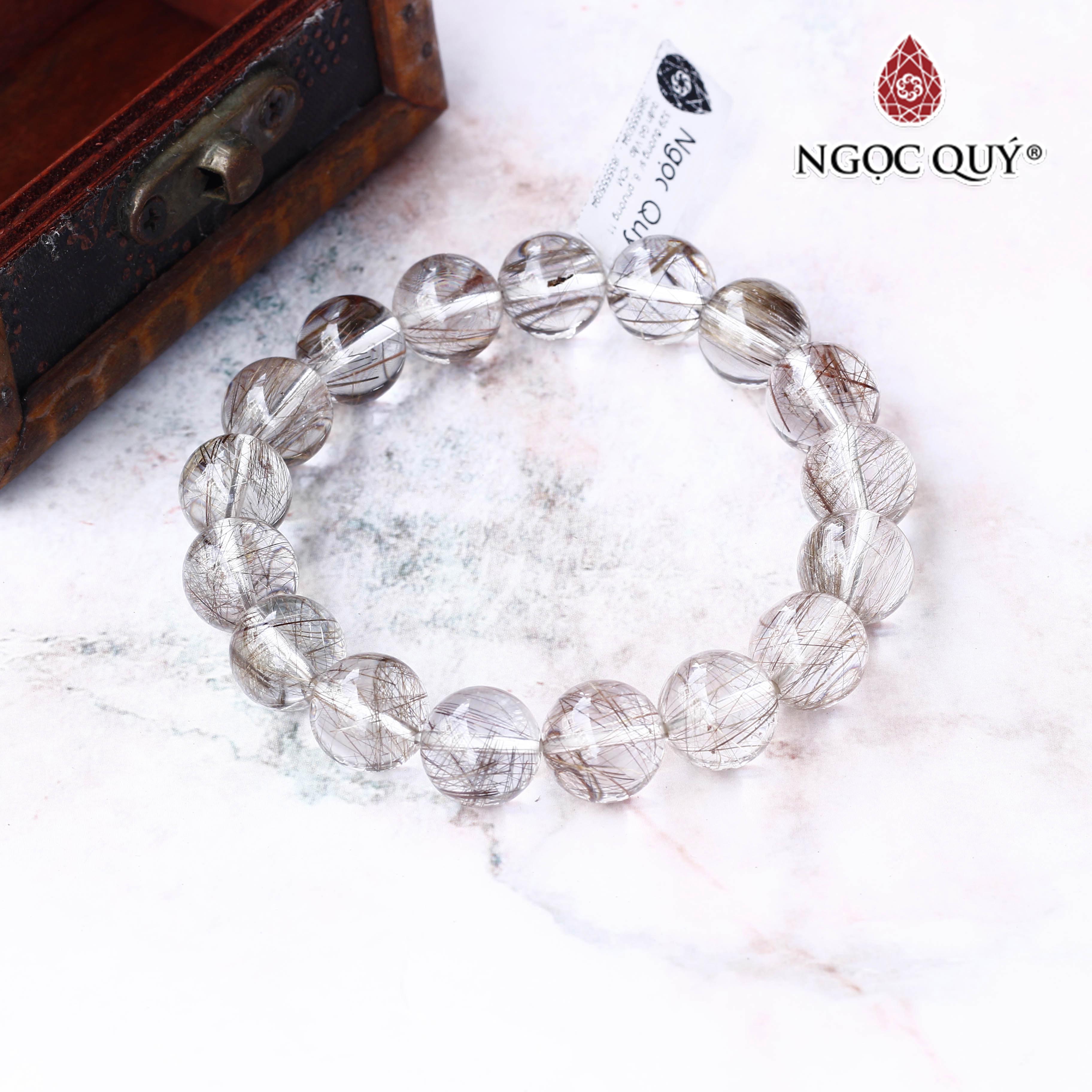 Vòng tay thạch anh tóc bạch kim 12mm hợp mệnh kim, thủy - Ngọc Quý Gemstones