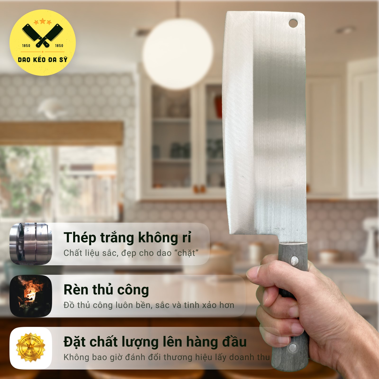 Dao Chặt nhà bếp - chặt gà, chặt vịt, chặt xương - Dao Đa Sỹ - thép Nhật trắng không gỉ