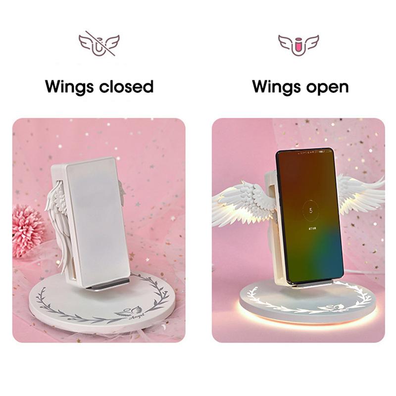 Bộ đế sạc nhanh không dây angel wings 10W có thể làm đèn ngủ - hàng chính hãng