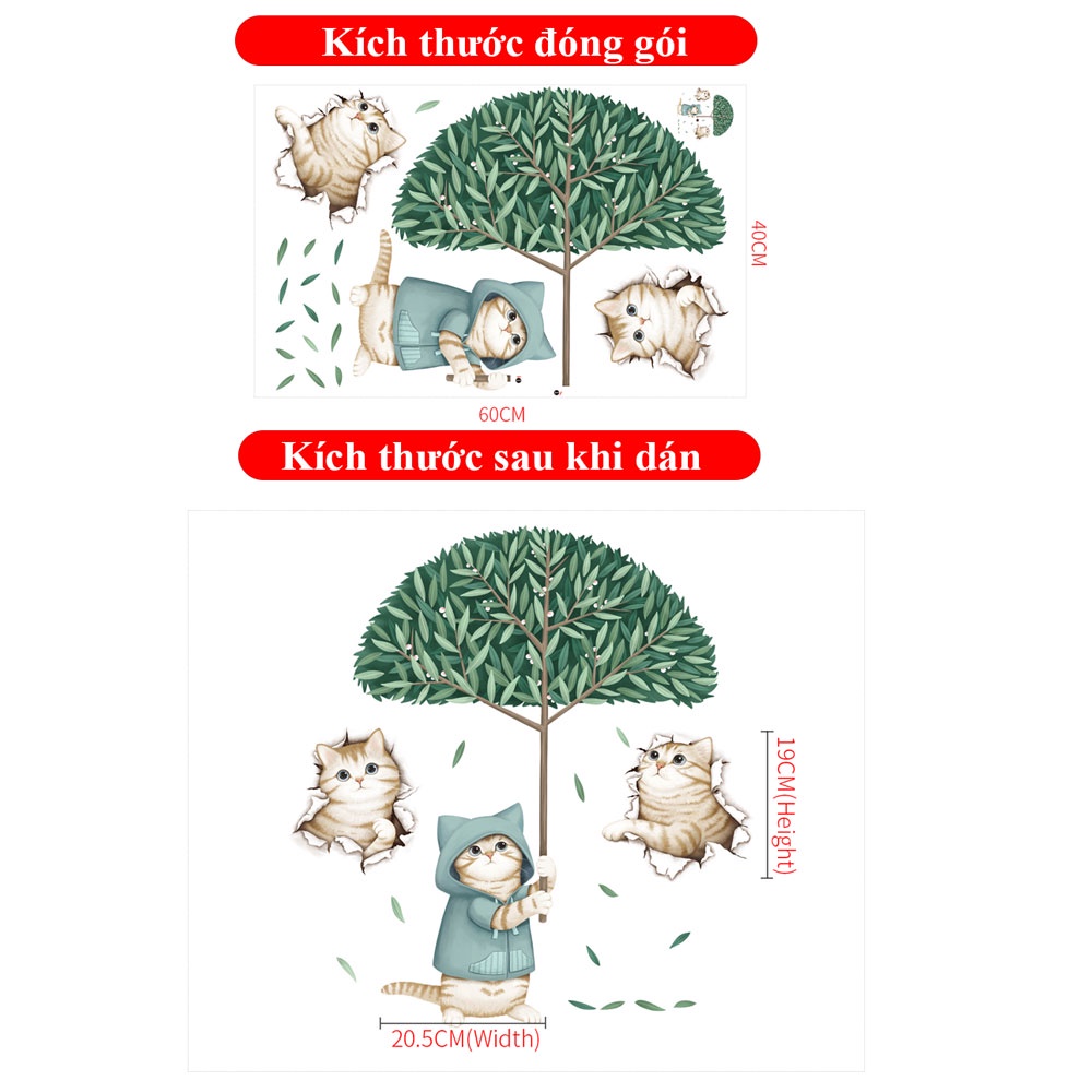 Sticker Giấy Dán Tường Decal Dán tường Tranh Dán Tường Trang Trí Tường Mẫu Những Chú Mèo Cute ZH101