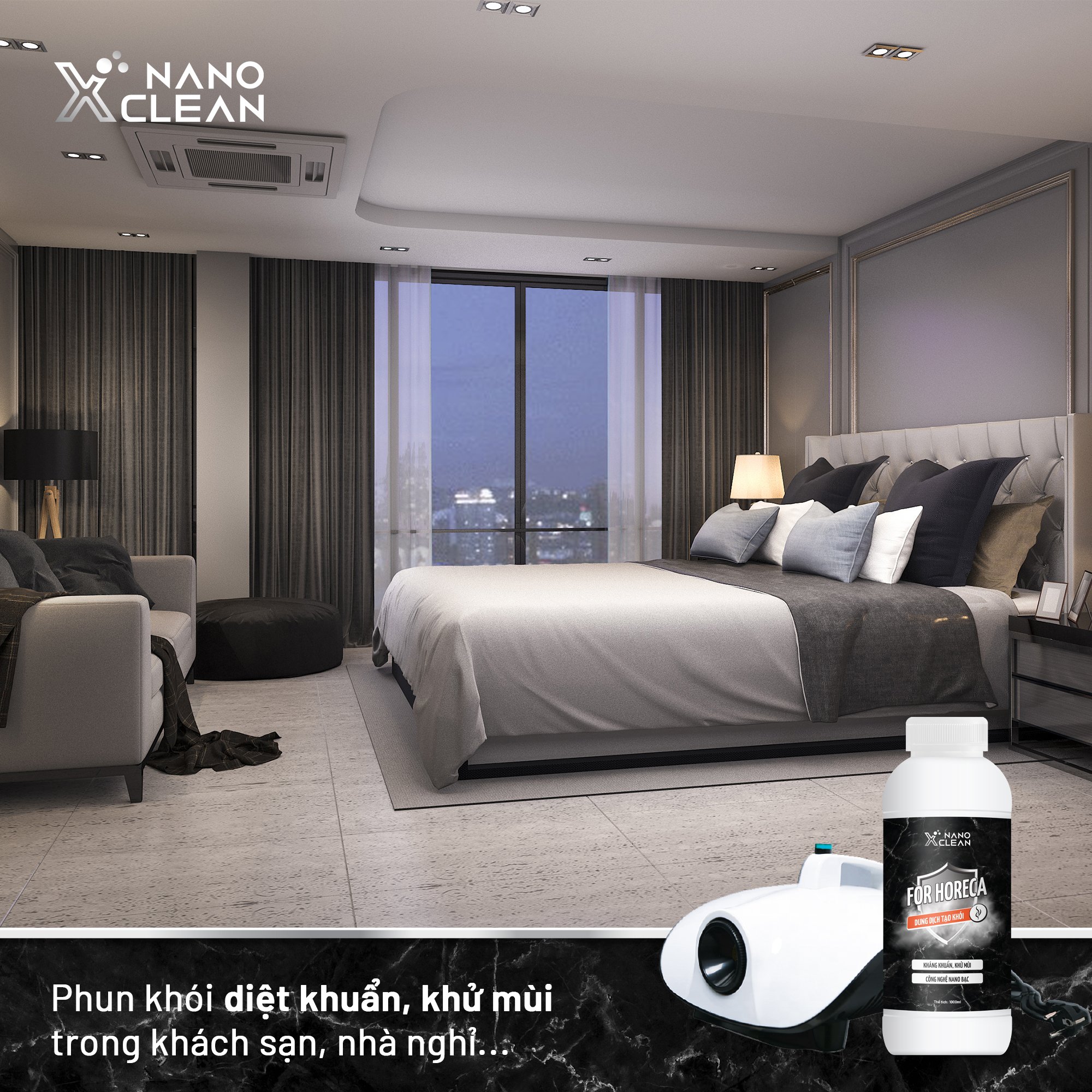 Khử mùi ô tô Nano Xclean For Horeca- Phun khói diệt Khuẩn Khử Mùi ô tô, Không Gian Nhà Ở, Văn Phòng Khử Mùi Hôi, Mùi mốc, Mùi Bếp (AHTC)