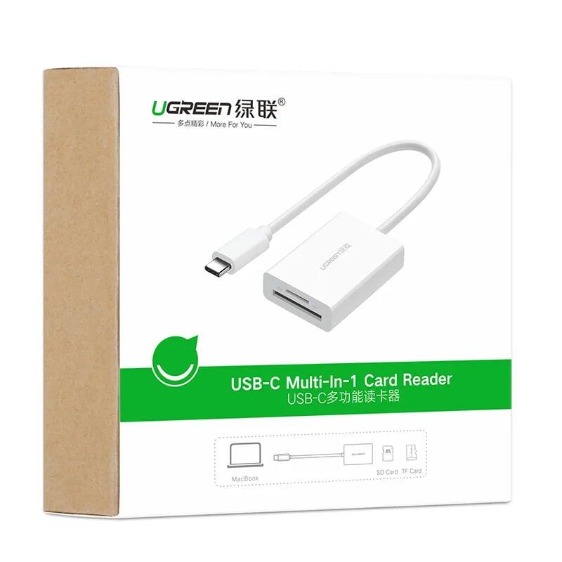 Ugreen UG40864US235TK 15CM màu Trắng Đầu đọc thẻ USB TYPE C sang 2 cổng Micro SD + TF 4.0 - HÀNG CHÍNH HÃNG