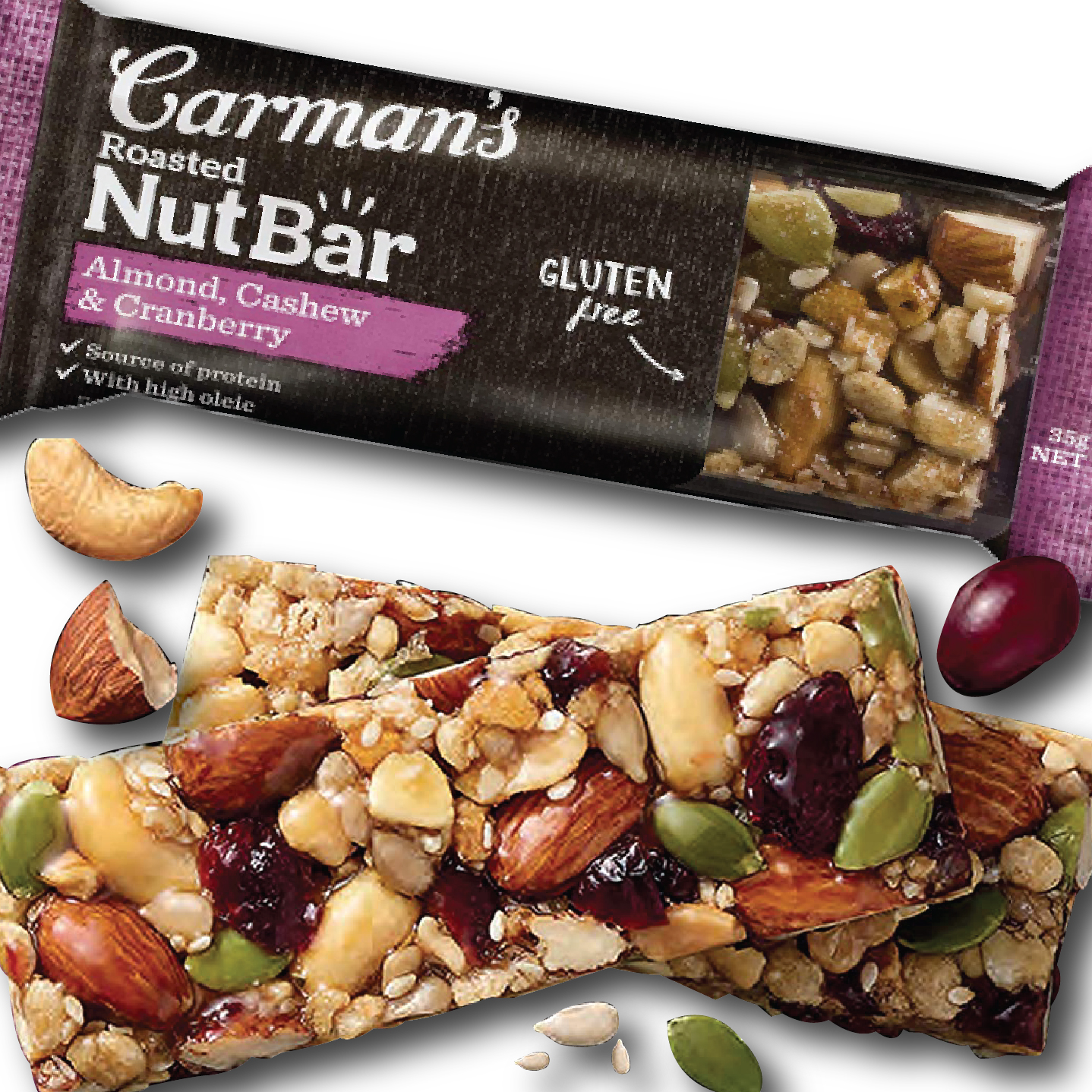 Thanh Hạt Carman's Nut Bar Hạnh Nhân, Hạt Điều, Nam Việt Quất - 175g