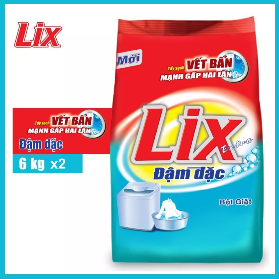 COMBO 2 gói Bột giặt LIX Đậm đặc Hương nước hoa (Đỏ) tẩy sạch vết bẩn cực mạnh gấp 2 lần 6KGX2