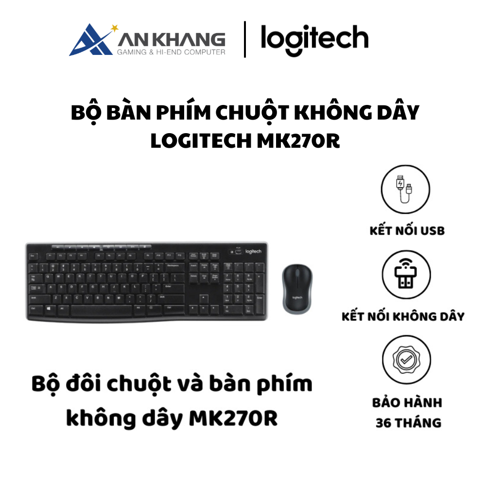 Bộ bàn phím chuột không dây Logitech MK270r - Hàng Chính Hãng - Bảo Hành 36 Tháng