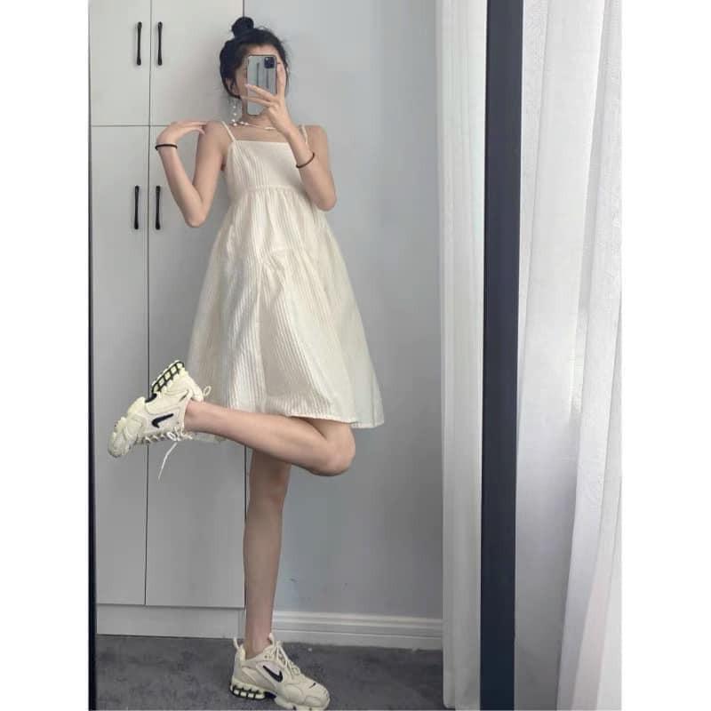 Váy 2 dây, váy đầm suông, chất liệu vải đũi trơn, nhiều màu, form rộng bầu mặc thoải mái y ảnh