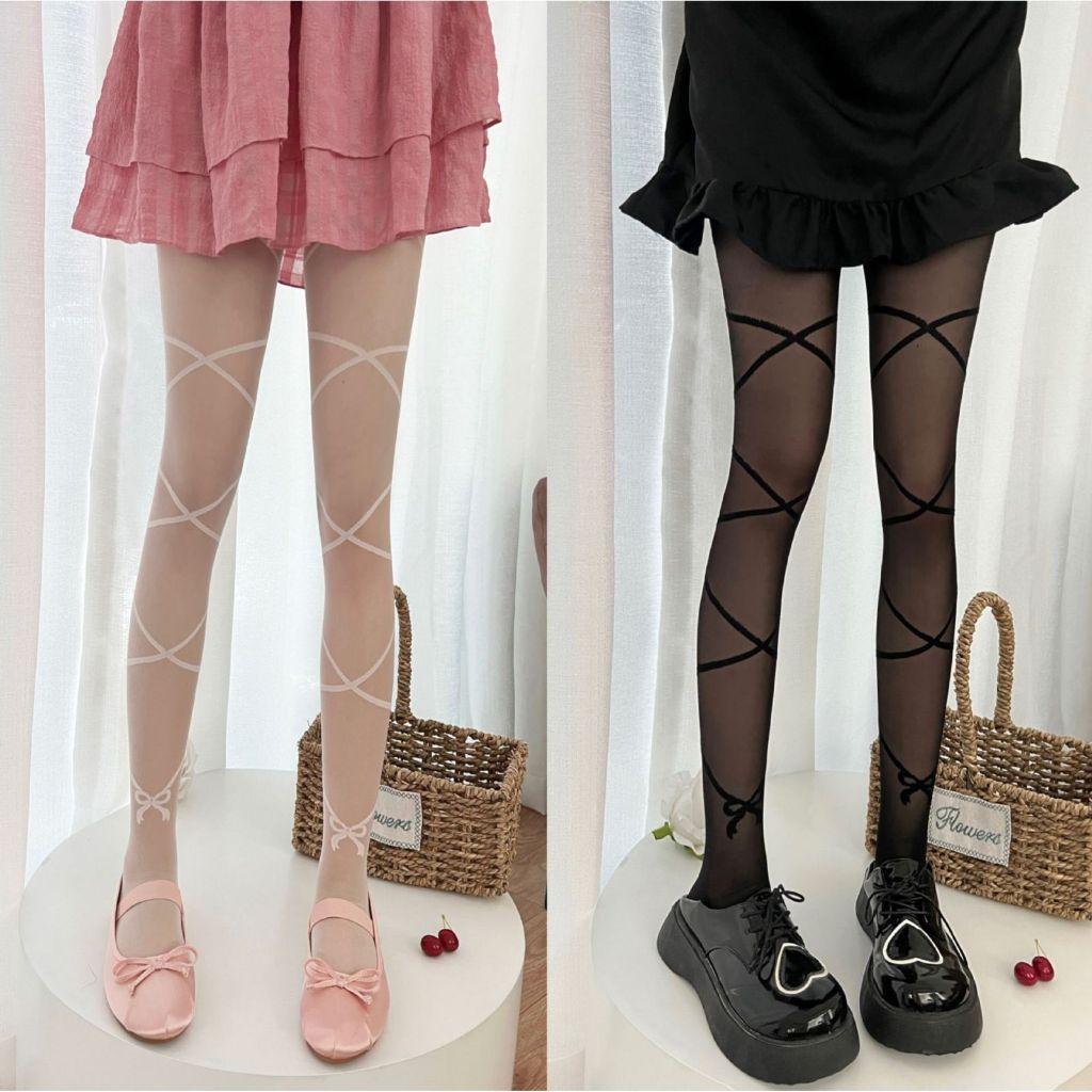 Quần tất giấy, vớ quần IN HỌA TIẾT DÂY CUỐN ĐÍNH NƠ, quyếnrũ và cá tính, chất liệu caocấp, siêudai, siêumịn cho nữ Women