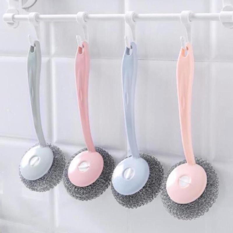 Cọ xoong có tay cầm, kem thêm Bùi nhùi rửa chén bát nồi siêu sạch đánh bay vết bẩn