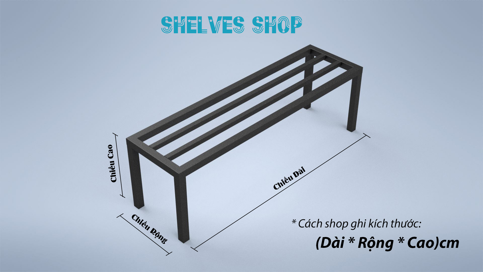 Kệ (giá) đỡ chậu cây Dài 90cm, Rộng 20cm, Cao (10-20)cm, hộp thép 20*20mm mạ kẽm, chân có nút nhựa chống trượt, dùng kê đồ, đỡ chậu rau, đỡ chậu hoa