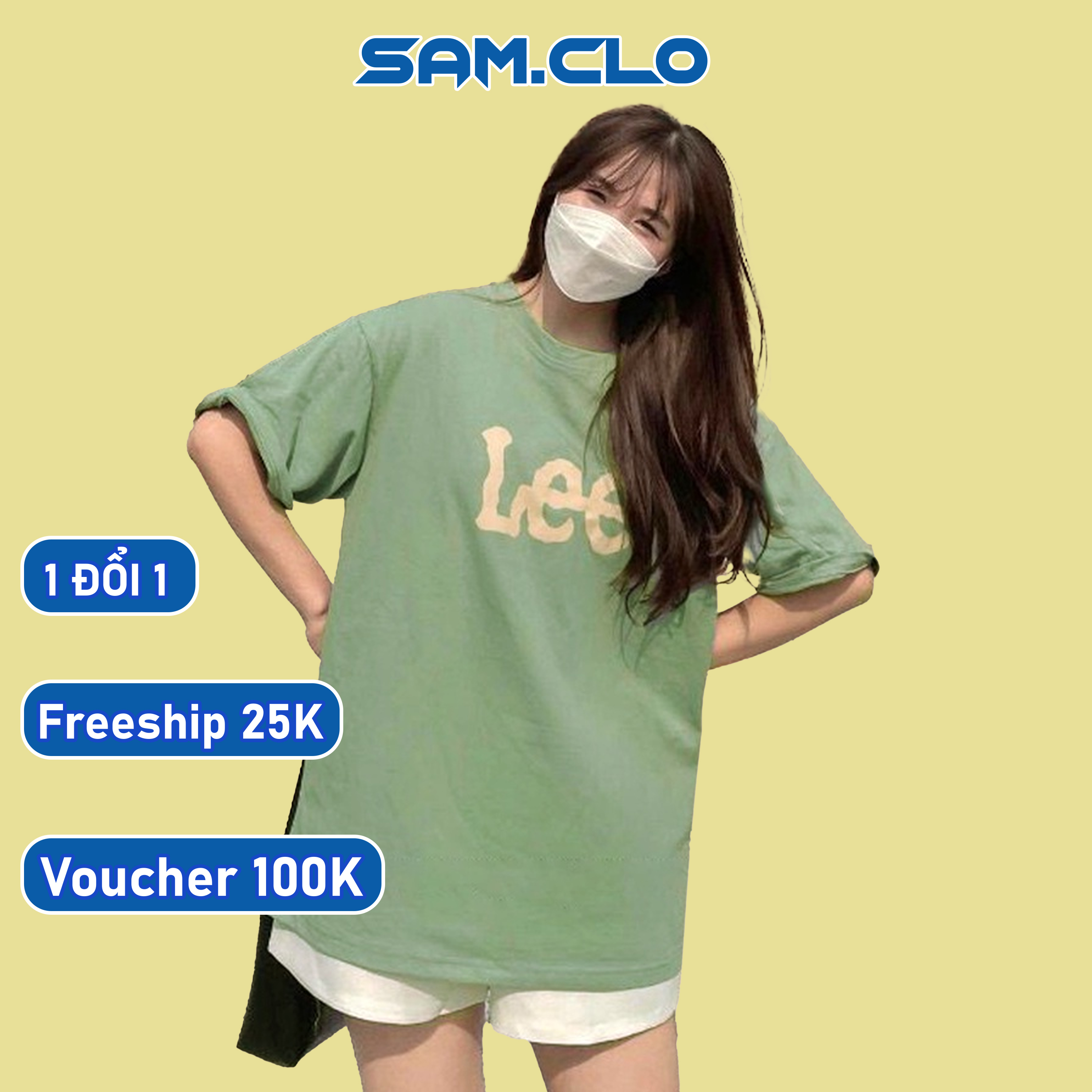 Áo phông tay lỡ nữ SAM CLO freesize thun form rộng dáng Unisex - mặc cặp, nhóm, lớp in chữ LEE