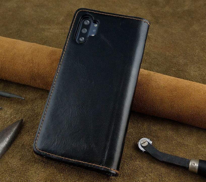 Bao Da cho Samsung Note 10 Plus Handmade Cổ Điển Da Bò Thật