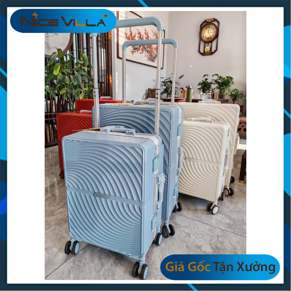 Vali Khung Nhôm Khóa Sập Vân Xoắn NiceVilla Cao Cấp Mẫu mới  2024 Size 20 inch &amp; 25 inch