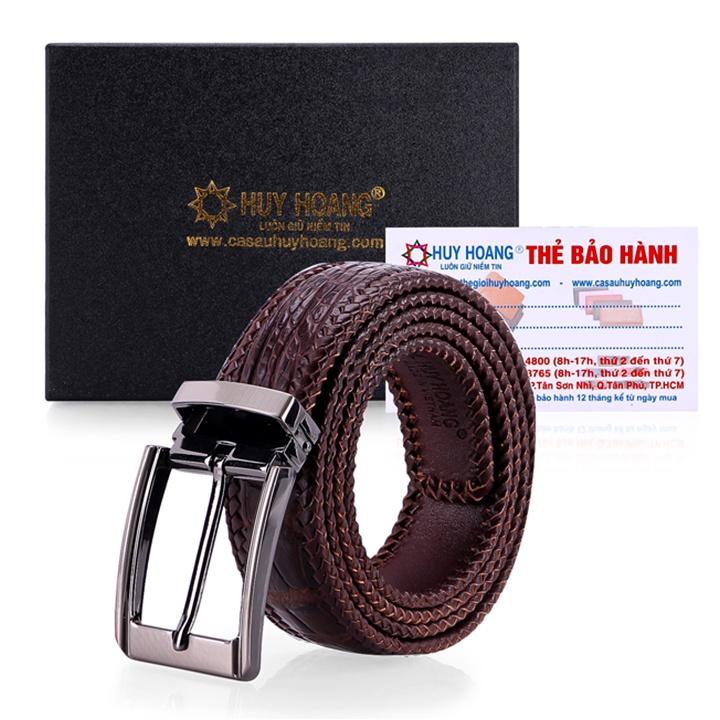 Thắt lưng nam da cá sấu Huy Hoàng đan viền 3,5P đầu kim màu đen, nâu đất, nâu đỏ, vàng bò HT4276-77-78-79