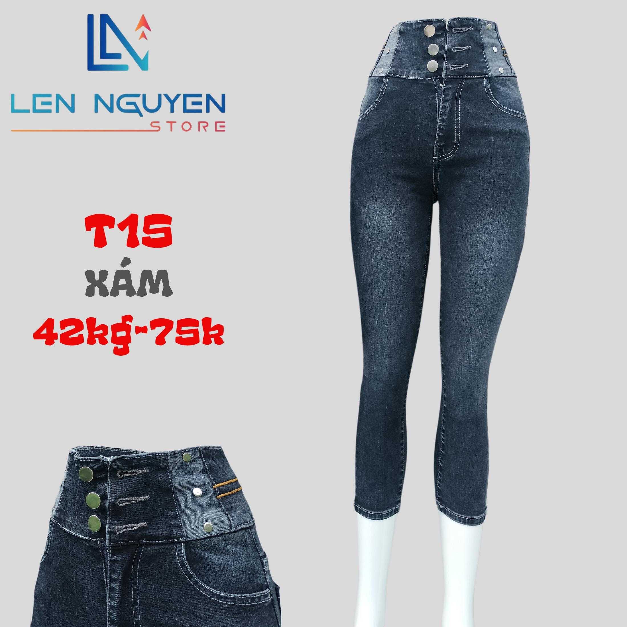 T15_Quần jean nữ, 9 tất, lưng cao, quần bò nữ dáng ôm, quần rin nữ có big size, cho 42kg đến 75kg - Xanh Nhạt