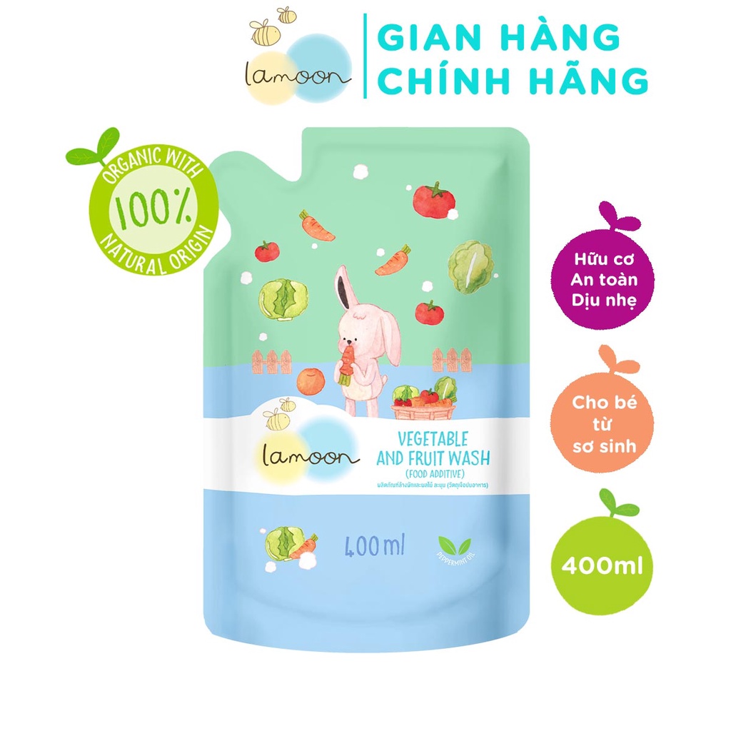 Nước Rửa Rau Củ Quả Hữu Cơ Cho Bé Lamoon - Túi 400ml Refill