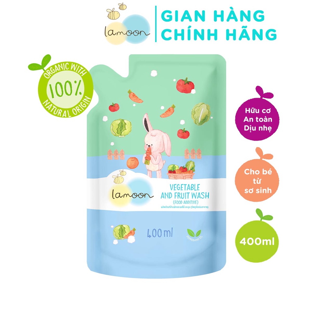 Nước Rửa Rau Củ Quả Hữu Cơ (Organic) Cho Bé Lamoon - Túi 400ml Refill