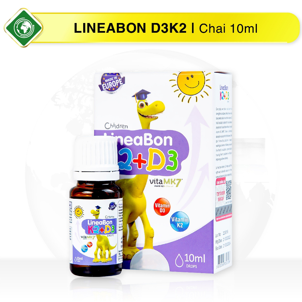 Siro nhỏ giọt LineaBon D3K2 tăng chiều cao, chống còi xương cho bé (Chai 15ml)