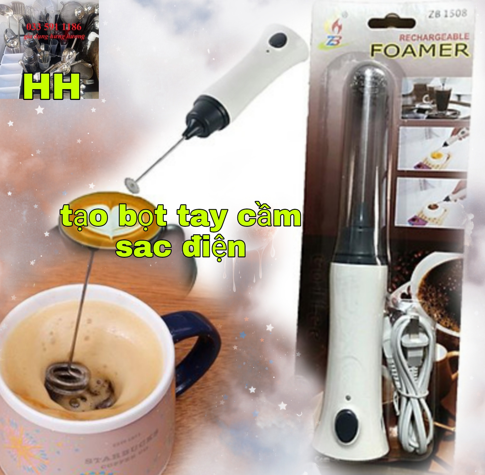 Máy Đánh Trứng, Tạo Bọt Sữa,Cafe, Cầm Tay Sạc Điện Tiện Ích, Có Cổng Sạc Usb (hàng chuẩn làm caphe bọt biển)