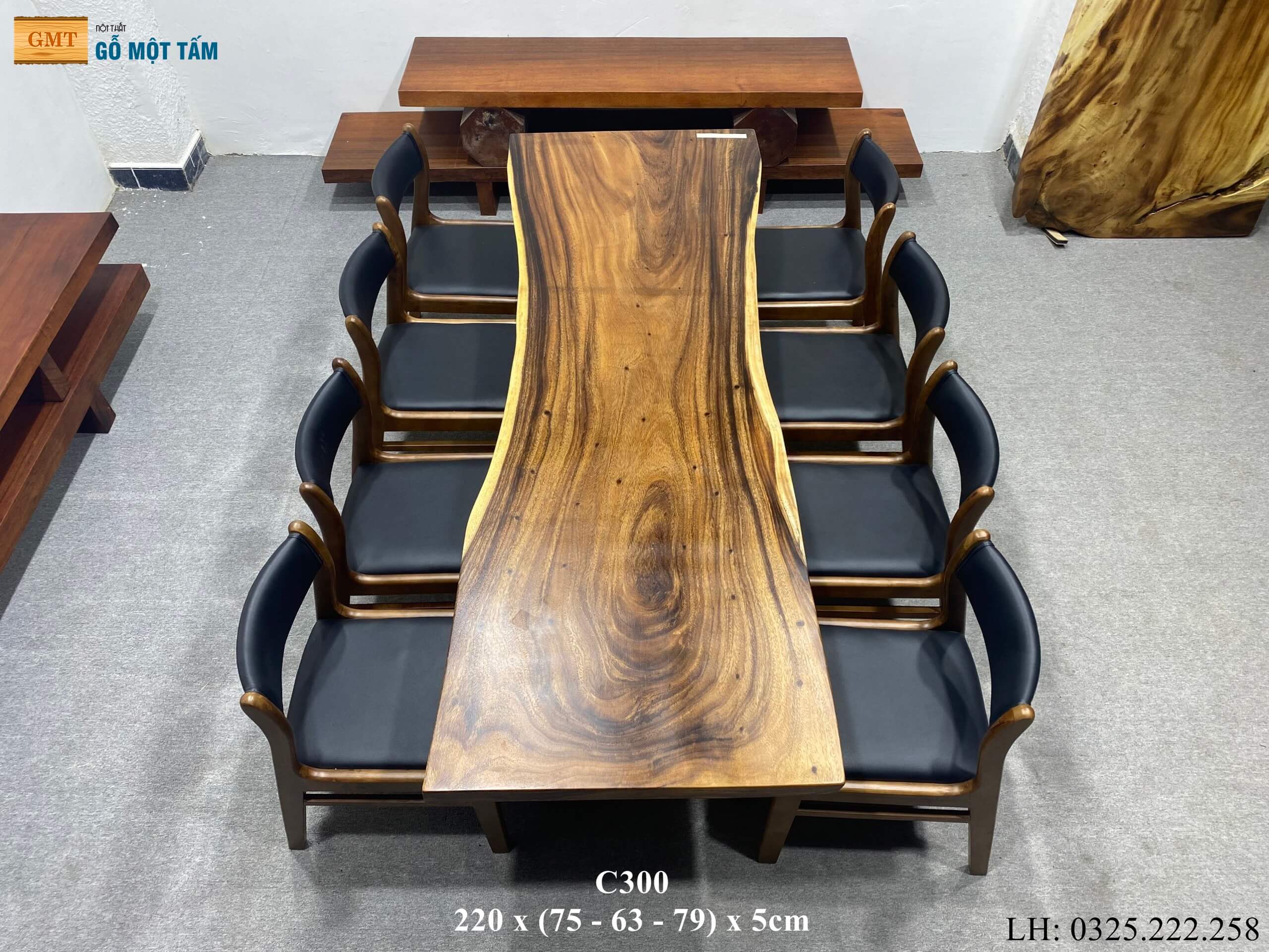 Bàn Sân Vườn Gỗ Me Tây, Bàn Cafe Gỗ Me Tây, Bàn Gỗ Me Tây Nguyên Tấm Dài 2,2m Rộng 79cm Dày 5cm